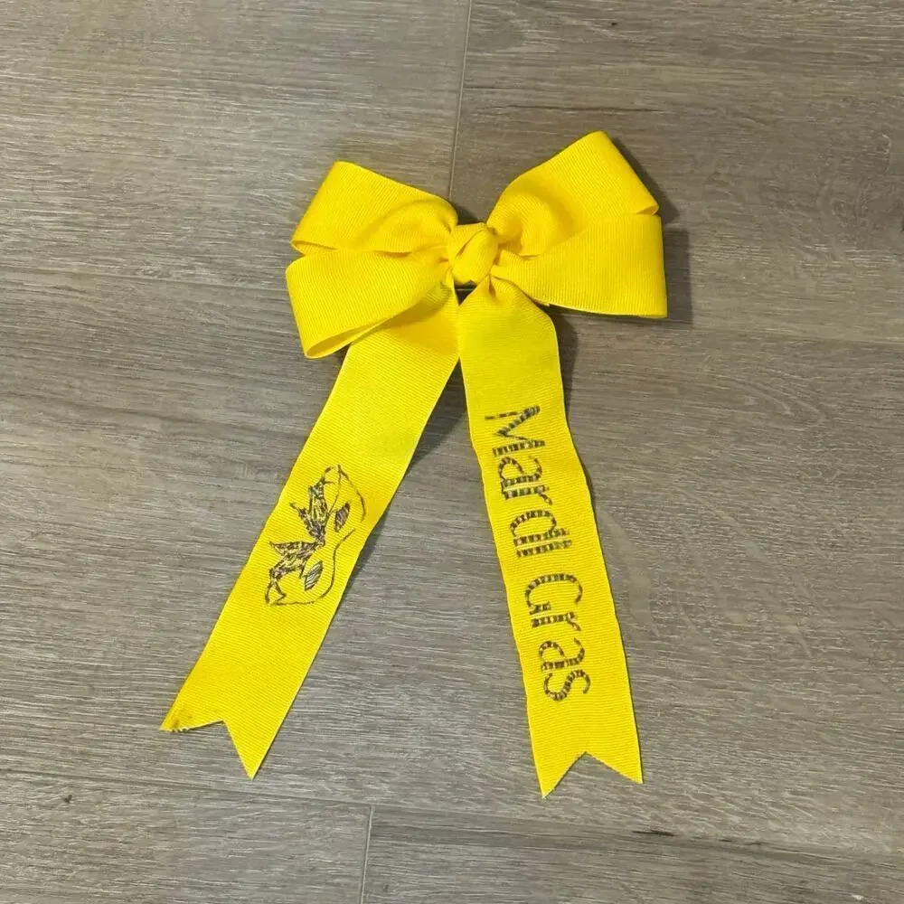 Yellow Mardi Gras Hair Bow Snap Clip Large Ribbon Barrette Party Accessory